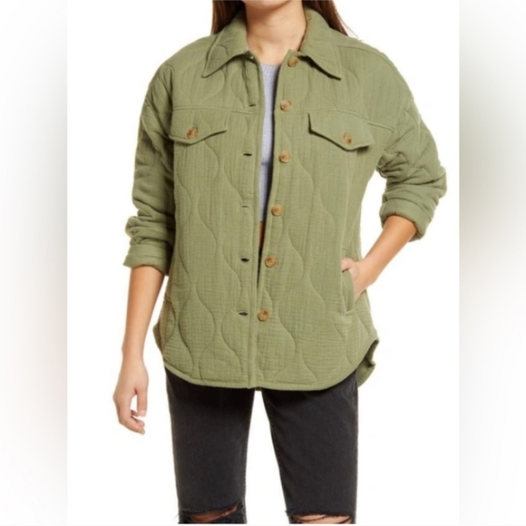 BLANK NYC Olive Green Quilted Shacket - Medium - Picture 1 of 5